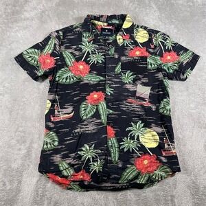 Roark Revival Button Up Shirt Mens Medium Black Tropical Floral Jamie Thomas